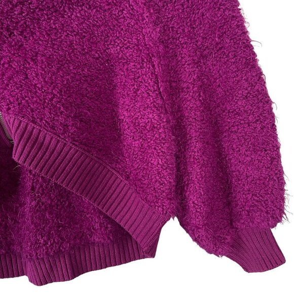 Free People Furry Time Hooded Jacket XS Cozy Sherpa Teddy Coat Zip Up Hot Pink - Picture 5 of 11